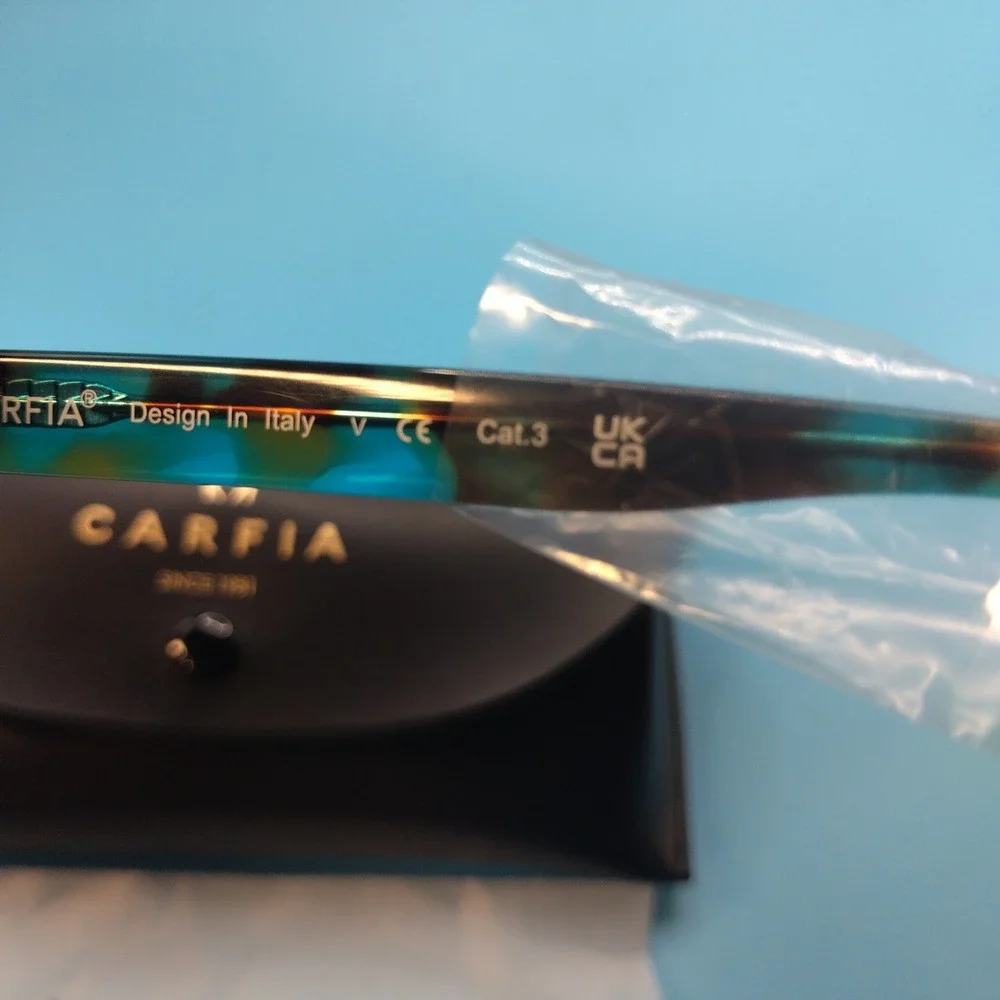 Carfia CA2024S Polarized Sunglasses Teal Tortoise Shell Round Frame Italy Design